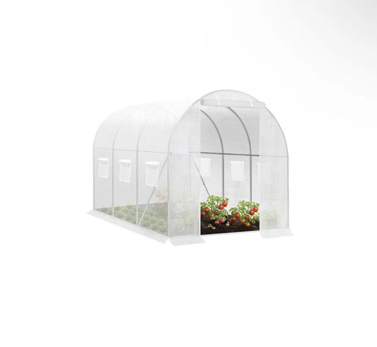 Woltu Foil Greenhouse 300x200x200 cm White - Serre tunnel spacieuse avec 6 fenêtres et fermeture à glissière