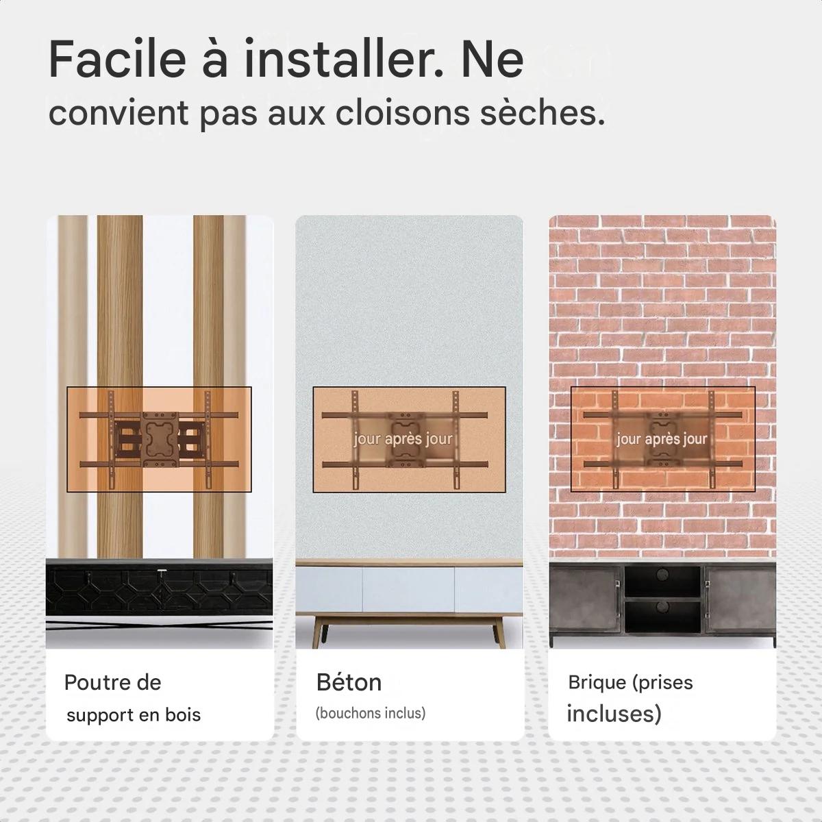 Support mural pour écran - Auronic - Support TV - Rotatif et inclinable - 37 à 70 pouces - jusqu'à 60 KG - Noir