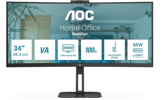 AOC V5 CU34V5CW - Écran ultra-large incurvé QHD - USB-C - 65 W - Webcam - 34 pouces