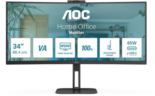 AOC V5 CU34V5CW - Écran ultra-large incurvé QHD - USB-C - 65 W - Webcam - 34 pouces