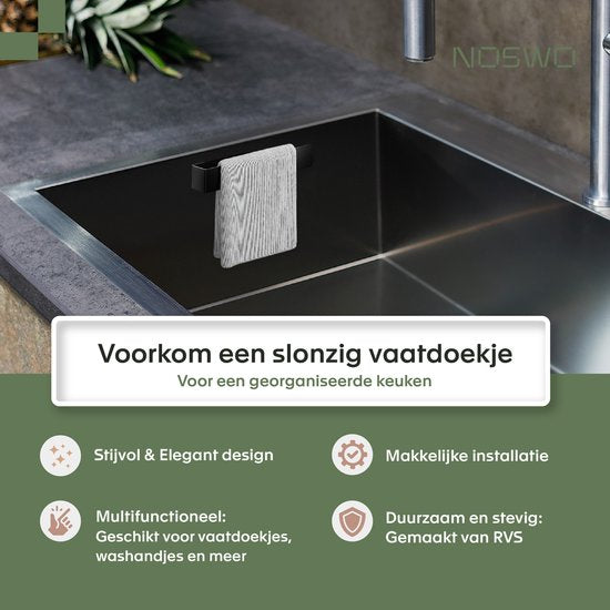 Noswo Porte-serviettes - Rangement évier - Comptoir & Cuisine - acier inoxydable - Noir