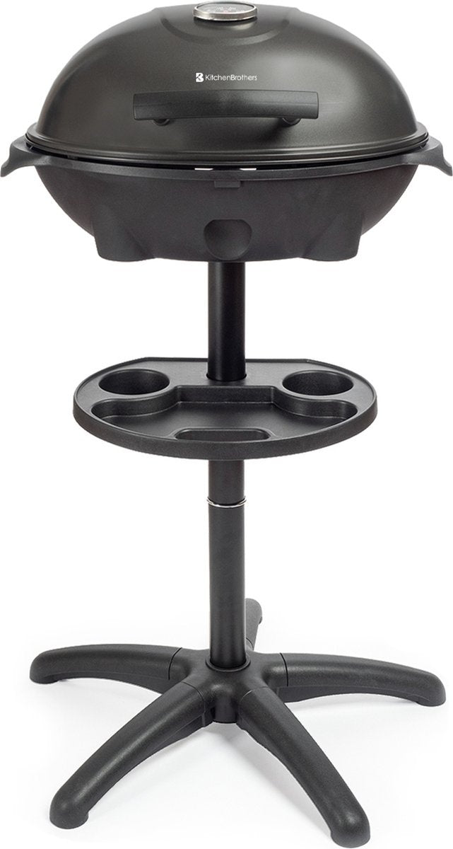 KitchenBrothers Barbecue électrique - avec plaque de cuisson - antiadhésif - étagère/porte-objets inclus - 2400W - Noir