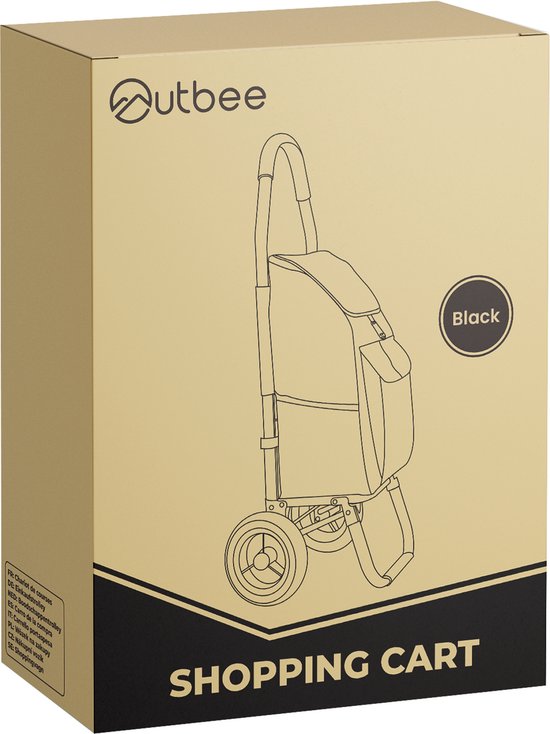 Outbee Shopping trolley - Chariot à provisions - Pliable - Avec roues - Noir