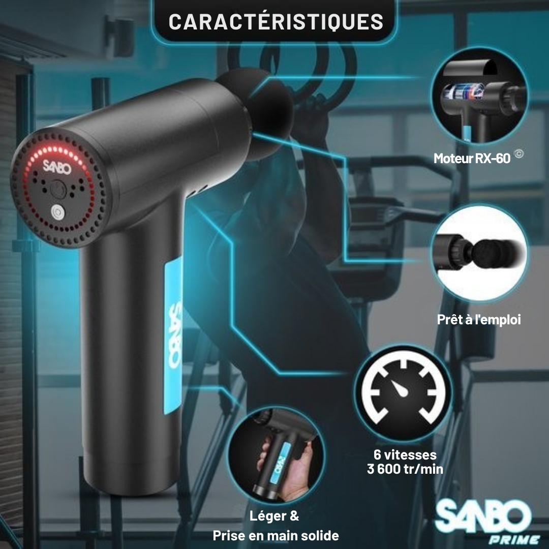 Pistolet de massage Sanbo  - Massage sportif et relaxant - Professional- Includes Case & App - Appareil de massage - Pistolet de massage - Fitness - Noir/Bleu