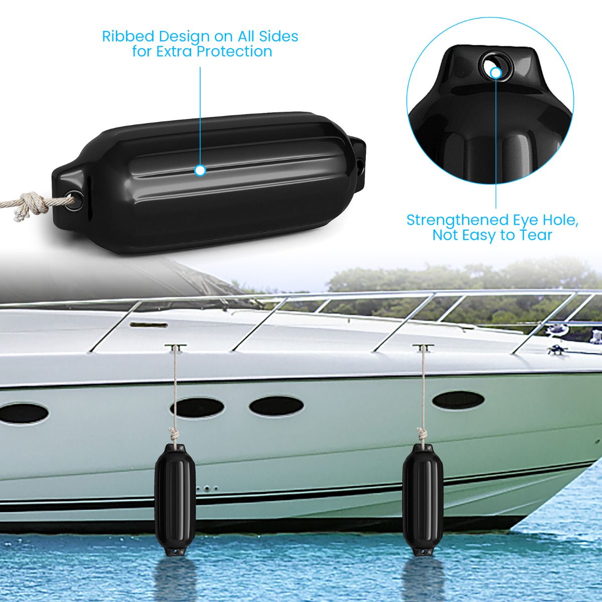 Coast Set of 4 Boat Fenders - Protection UV - PVC - Noir