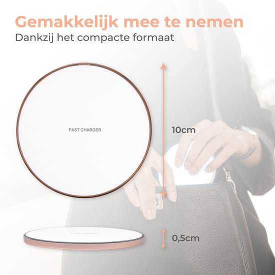 Nuvance - Chargeur sans fil 15W - Câble inclus - Chargeur sans fil - Chargeur rapide - Convient à tous les smartphones Qi - Blanc et or
