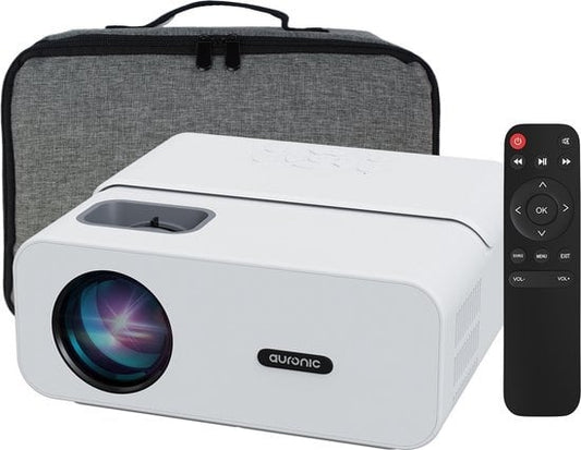 Projecteur 170 pouces - Auronic Beamer - Télécommande et sac de transport - 10 000 Lumens - WiFi - Full HD - Câble HDMI - Blanc