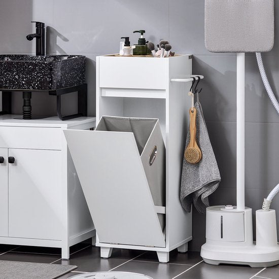 SoBuy BZR159-W Meuble de buanderie - Meuble de salle de bain blanc avec compartiments de rangement