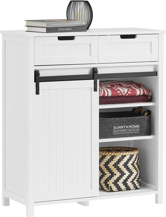 Armoire de cuisine moderne - buffet avec porte coulissante - buffet - étagères réglables - design élégant noir et blanc - montage facile - 80 cm x 35 cm x 93 cm