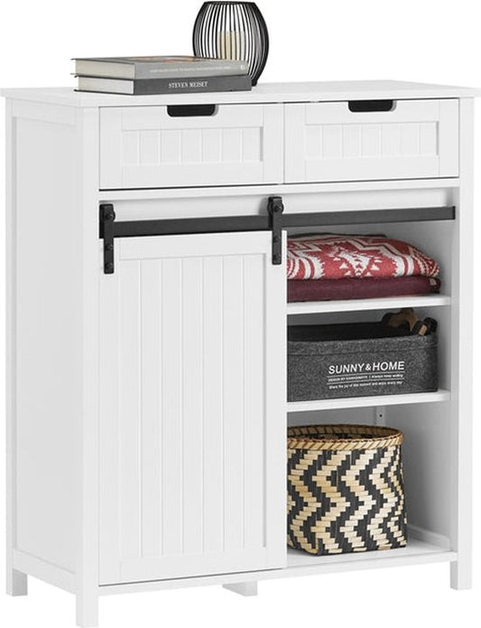 Armoire de cuisine moderne - buffet avec porte coulissante - buffet - étagères réglables - design élégant noir et blanc - montage facile - 80 cm x 35 cm x 93 cm