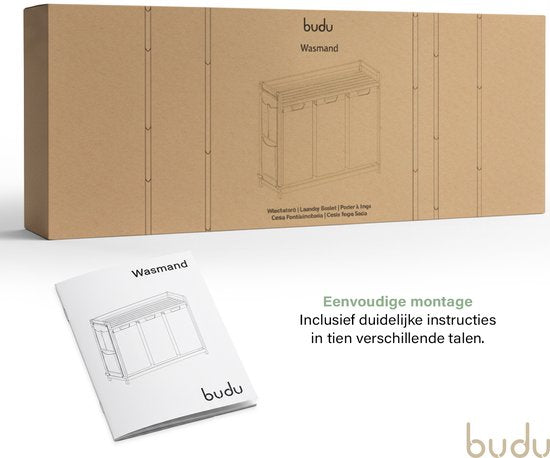 Panier à linge Budu à 3 compartiments - Trieur de linge - Paniers à linge en bambou - 150 L