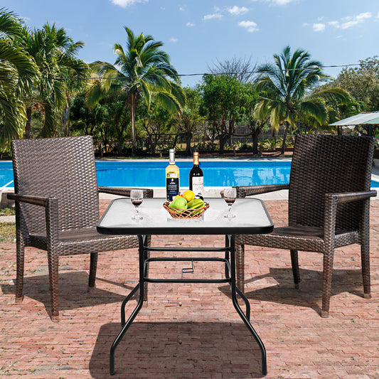 Table de terrasse rectangulaire Coast avec trou pour parasol - Verre trempé - 81 x 81 x 71 cm - Noir