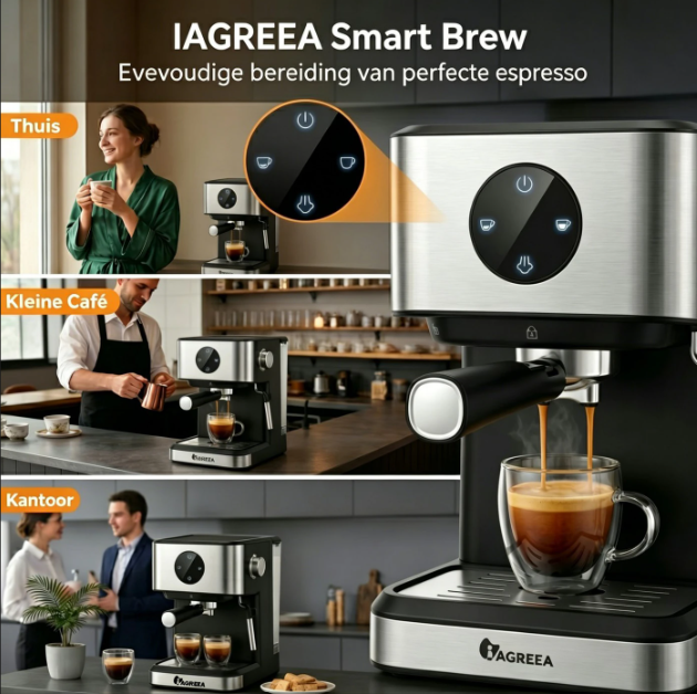 Machine à expresso Iagreea CM3050 - 20 bars - Buse à vapeur - 1,5 L - Acier inoxydable