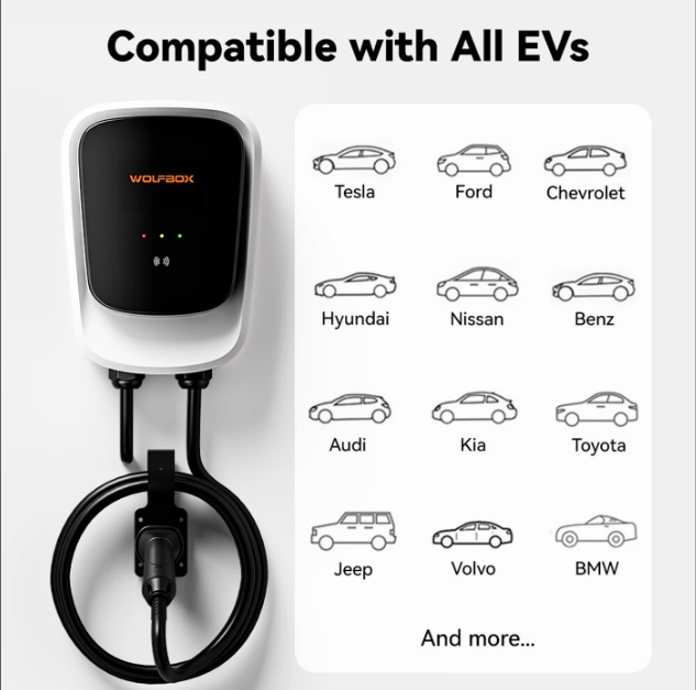 Borne de recharge Wolfbox AE07 Type 2 - 7 kW - 32 A - Commande via application - RFID