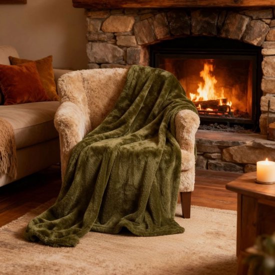 Couverture polaire Arti Casa 150 x 200 cm - Couverture à poser sur le canapé, le lit ou à l'extérieur - Décoration d'intérieur pour le salon et la chambre - Matière ultra-douce - Vert