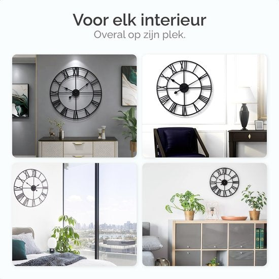 Horloge murale industrielle Goliving - Mouvement silencieux - Horloge murale moderne - Métal - Ø 70cm - Noir