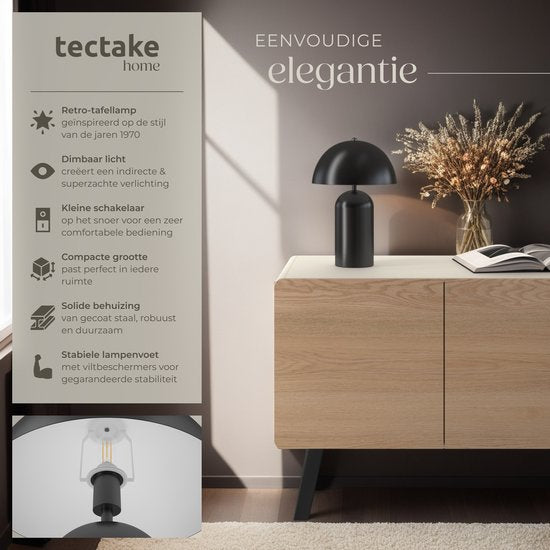 tectake Lampe à poser - Design champignon - 40 W - 25 x 25 x 37 cm - Noir