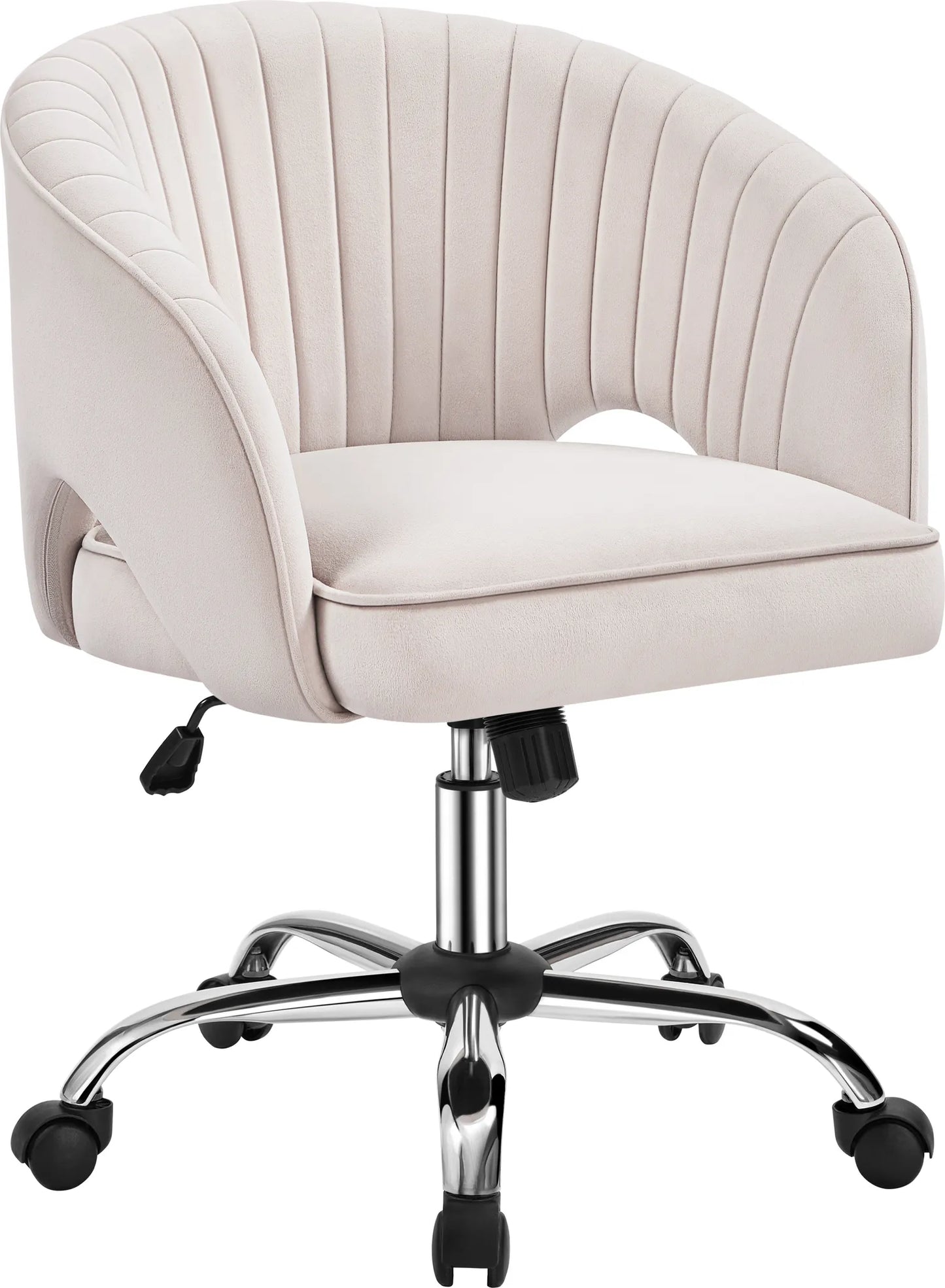 Yaheetech Chaise de bureau à bascule - Hauteur réglable par vérin à gaz, roues pivotantes à 360° et motif vertical - Pour bureau et salle de réception - Velours blanc crème et métal - 60 x 56.5 x 73-83 cm