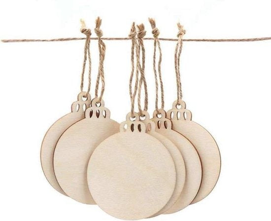 Giftmas Boules de Noël en bois - Décorations de Noël pour l'intérieur - Boule de Noël en bois - Noël - ?6.5cm - 50 Pièces