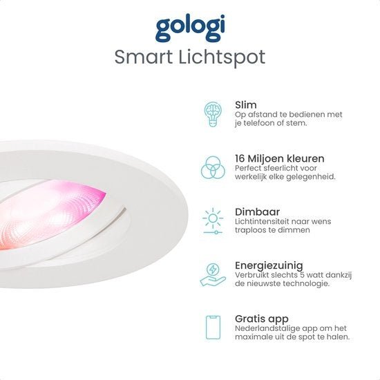 Gologi Smart Recessed Spotlights - Smart LED Downlight Dimmable - Tiltable - RGB+CCT Light - Gu10 LED Lamp - White