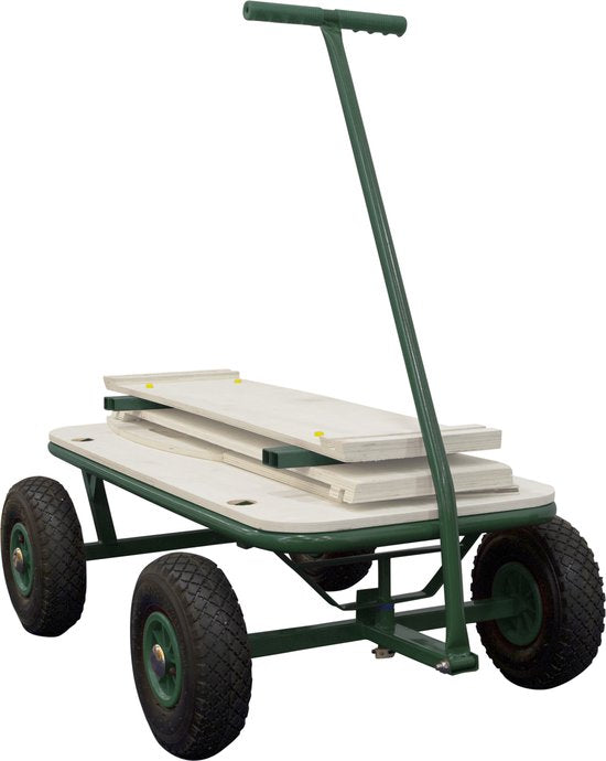 Sunny Billy Beach Wagon Chariot Vert - Bois brut - Chariot avec pneus - 94x61x97cm