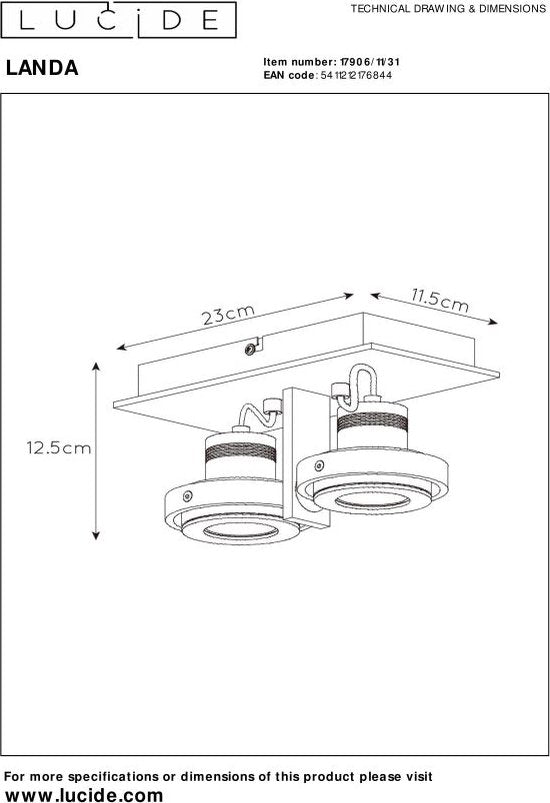 Spot de plafond Lucide LANDA - LED « Dim to warm » - GU10 - 2 x 5 W 3000 K/2200 K - Blanc