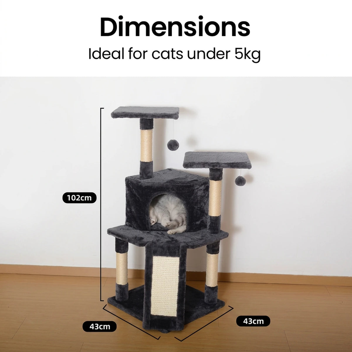 Arbre à chat Ochama avec lit - 102 x 43 x 43 cm - À plusieurs niveaux - Arbres à chat en sisal - Structure d'escalade - Pour chats de petite et moyenne taille