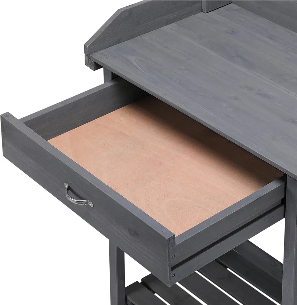 Table d'appoint Yaheetech avec évier 114,8 x 45 x 121 cm - Gris - Table d'appoint en bois avec tiroir et étagère réglable