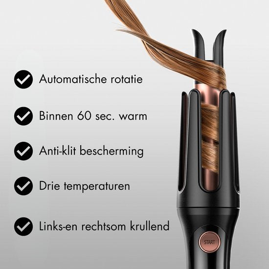 Sansbeauté Fer à boucler automatique - Fer à boucler en céramique - Fer à boucler - Fer à boucler - Hairstyler - Cheveux ondulés - Fer à boucler - Brosse à boucler rotative - Fer à boucler ondulé - Fer à boucler ondulé