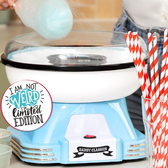 Gadgy barbe à papa Retro Blue - Avec 10 bâtonnets et cuillère à mesurer - Barbe à papa - Friandises - Fête des enfants