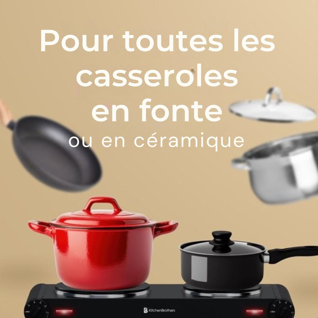 Table de cuisson électrique KitchenBrothers - 2 brûleurs - pose libre - 7 réglages de température - 1500W + 1000W - Noir