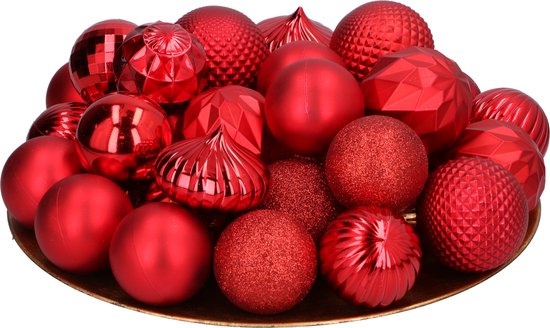 Lot de boules de Noël rouges Giftsome - 60 boules de Noël en plastique - 6/7 cm