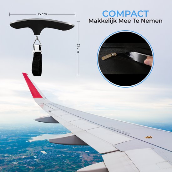 TTD® Pèse-bagages avec écran éclairé - Capacité de pesée 50 kg - Pèse-bagages - Pèse-personne suspendu - Pèse-bagages numérique - Pèse-bagages - Voyage en avion - kg/g/lbs/oz - Piles incluses - Noir