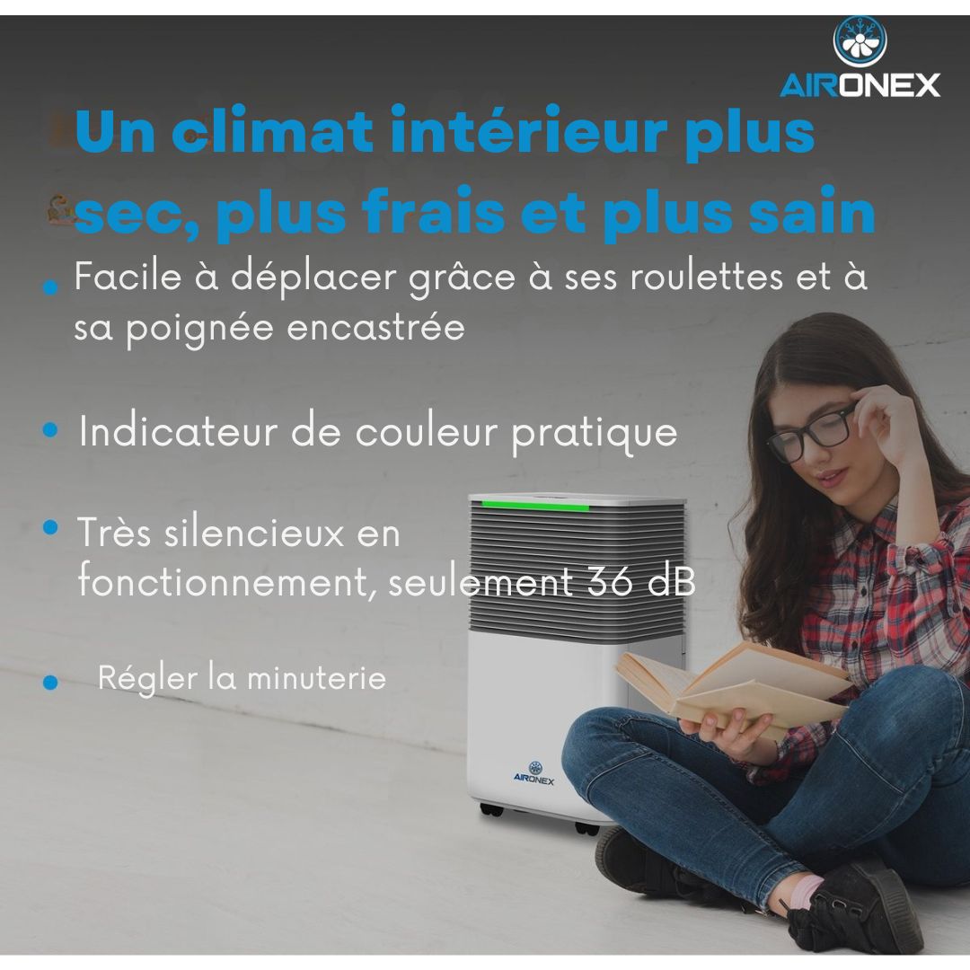 Déshumidificateur - Aironex - Jusqu'à 12 L par jour - Blanc