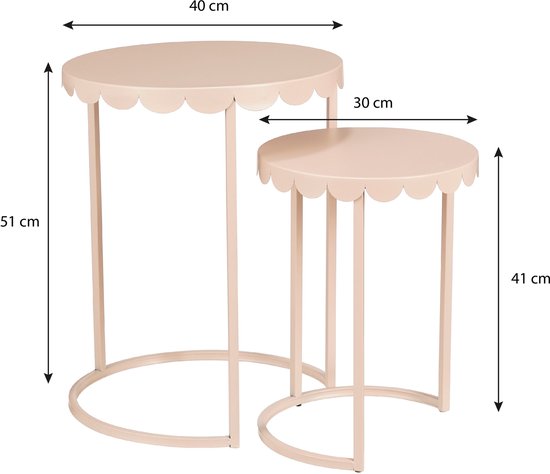 Table d'appoint - Mica Decorations - Lot de 2 - H51 x Ø40 cm - Métal - Rose clair