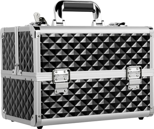 Yaheetech Make-up Case Beautycase - Avec 3 couches et des cloisons réglables et une serrure à clé - Pour les esthéticiennes et les coiffeurs - Aluminium noir - 34,7 x 22,2 x 25 cm