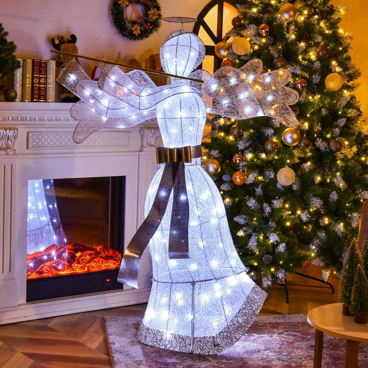 Ange illuminé Décoration de Noël - 150 cm de haut - Blanc et or - 100 LED - Pour l'intérieur et l'extérieur