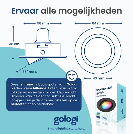 Gologi Smart Recessed Spotlights - Smart LED Downlight Dimmable - Tiltable - RGB+CCT Light - Gu10 LED Lamp - Black