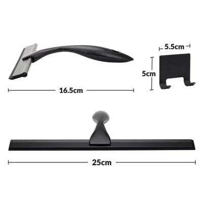 Racleur de douche en acier inoxydable - Lame en caoutchouc de 10 pouces - avec ventouse et crochet