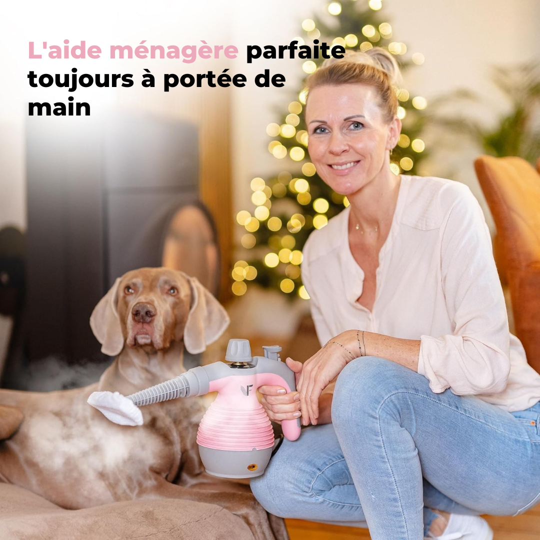 Nettoyeur vapeur à main – Réglage de la vapeur – Comprend 10 accessoires – Réservoir de 350 ml – Rose