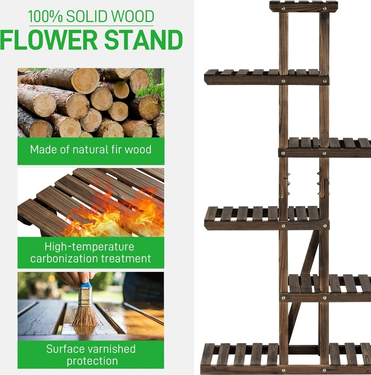 Yaheetech : étagère à plantes à 6 niveaux pour l'intérieur et l'extérieur, 140 cm de haut – marron – bois de sapin et métal