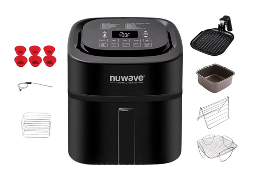 Nuwave - Friteuse numérique à air chaud - 6 l et 1800 watts - équipée d'une sonde de température et d'un kit gourmet - pour des cuissons et des grillades homogènes - plastique noir et acier inoxydable