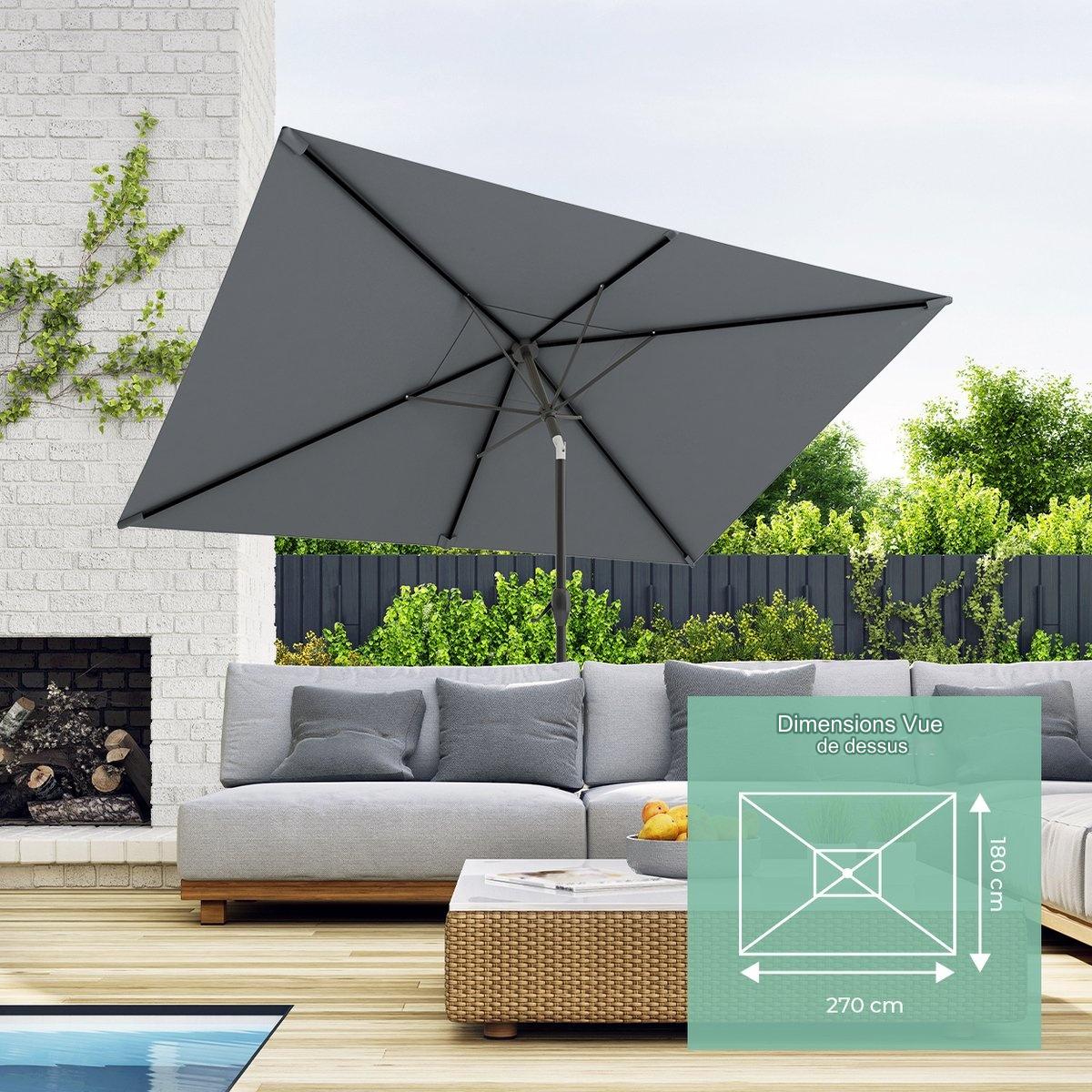 Parasol LifeGoods imperméable avec housse, 270x180cm, Gris foncé