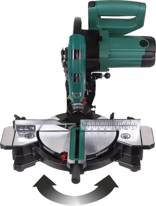 VONROC Tronçonneuse - Scie à onglet - 1700W - Ø216MM - 4900 /min - Avec laser, rallonges de table et réglage de la profondeur - Lame de scie et serre-pièce inclus
