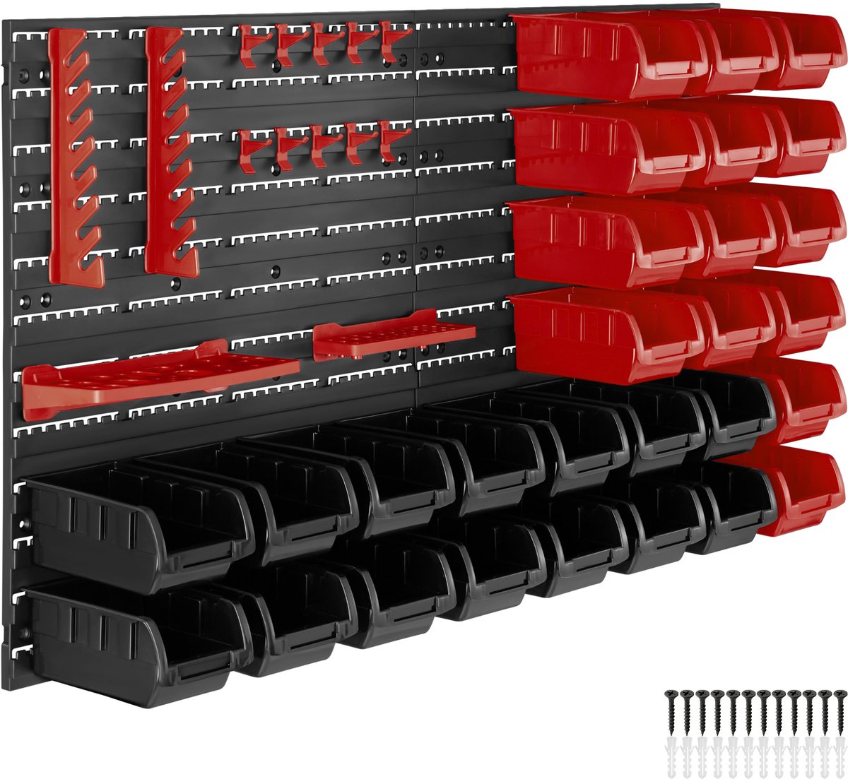tectake mur d'outils d'atelier - 96x17x54 cm - Noir/Rouge - 28 Bacs de rangement et supports muraux