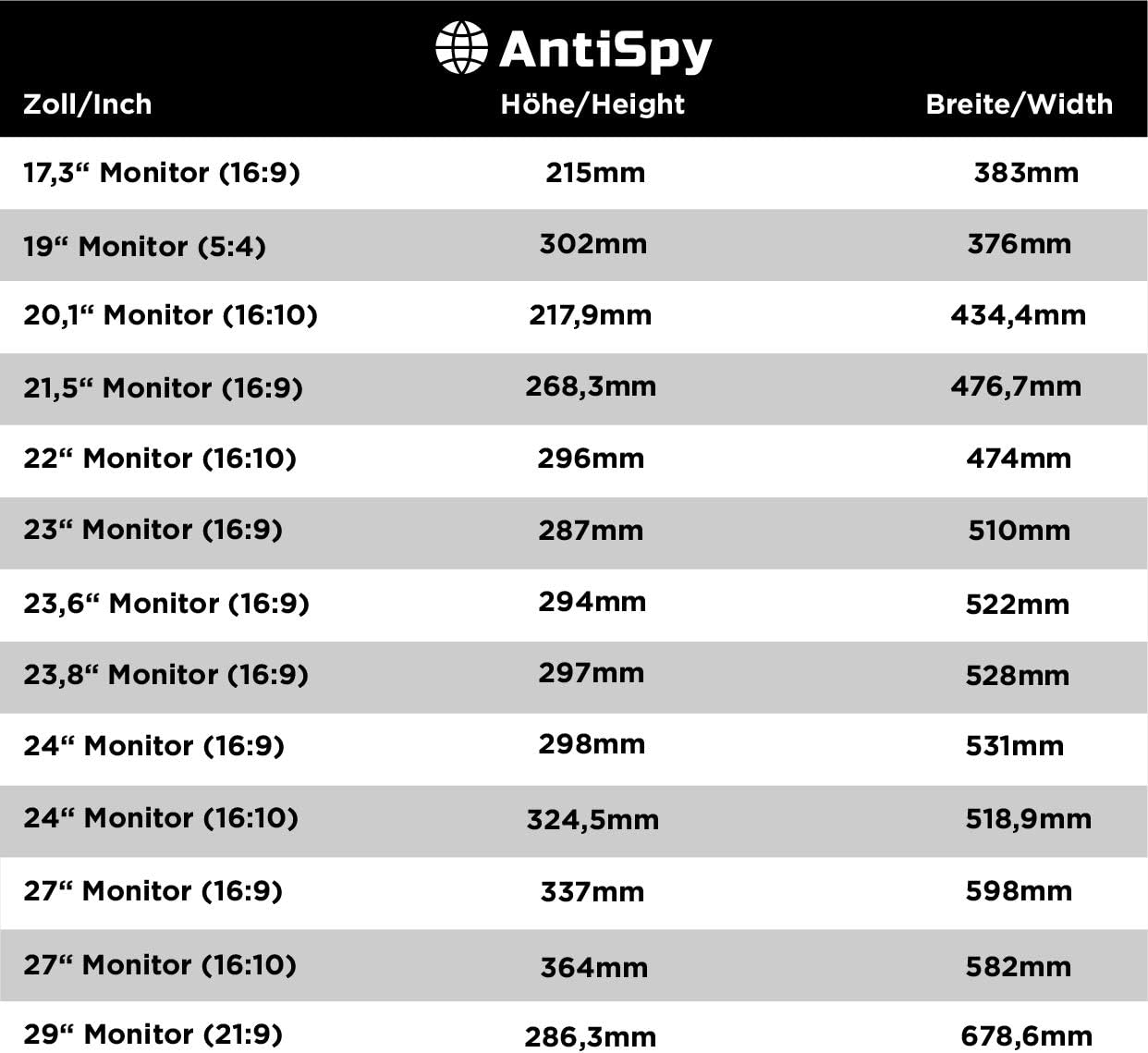 antiSpy 24.0" (16:10) gris - filtre de confidentialité et protection d'écran pour i-Mac, Dell, Lenovo, Samsung