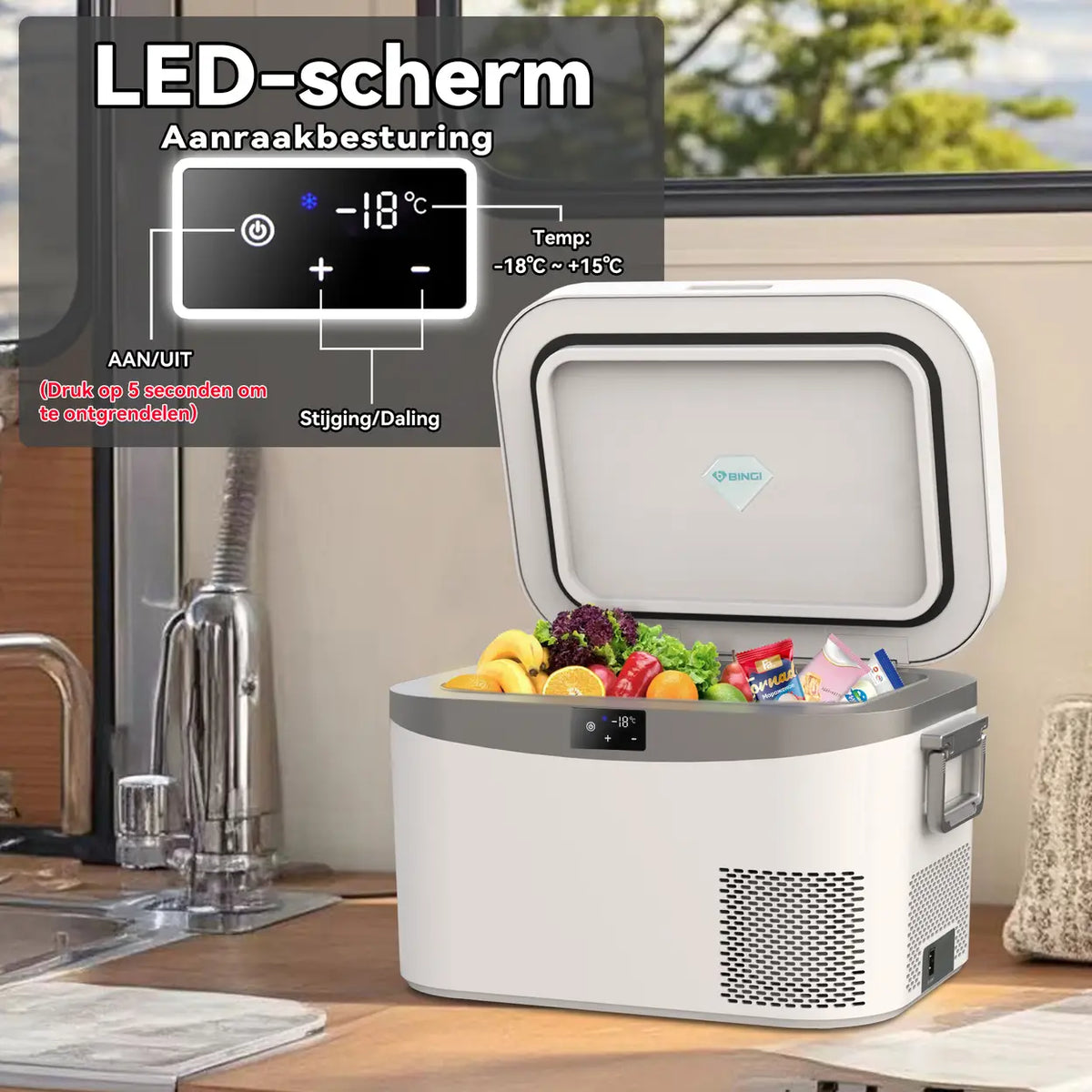 Glacière portable à compresseur Bingi 12,8 L - Multitension 12 V/24 V/230 V - 46,5 x 32 x 28 cm