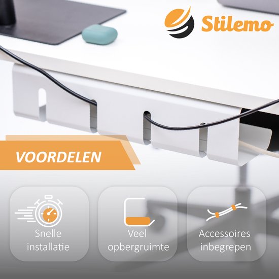 Stilemo Cable Tray Desk 2 Piece - Support de câbles 43 CM - Organisateur de câbles 5 KG Capacité de charge - Blanc