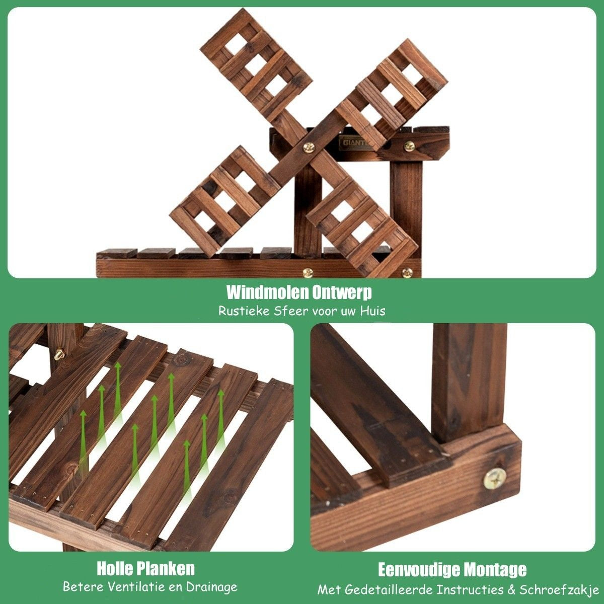 Coast étagère à plantes à 5 niveaux étagère à fleurs avec moulin à vent en bois 60 x 25 x 97 cm marron