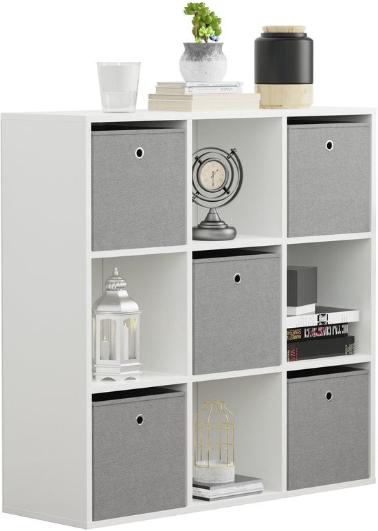 VDD – Armoire à compartiments avec 5 boîtes de rangement – Armoire murale – Armoire à compartiments blanche – Armoire à compartiments – Petite armoire murale – Armoires murales – Armoires murales pour le salon – 9 compartiments – Blanche